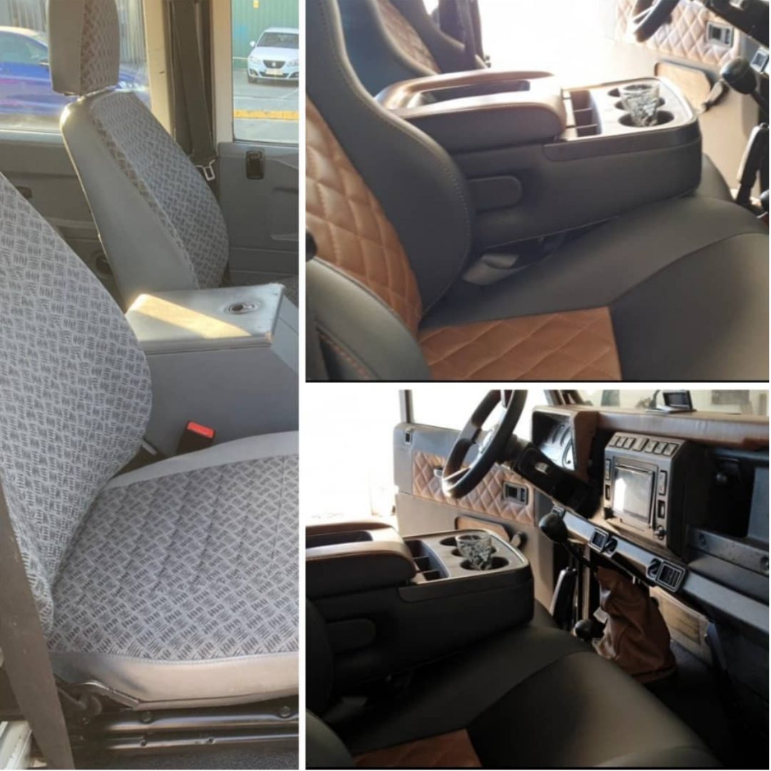 Intérieur de Land Rover Defender avant et après restauration